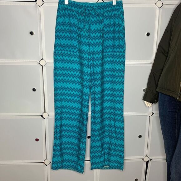 Zara Blue Green Geometric Palazzo Print Pull On pants Size Medium - Picture 2 of 14
